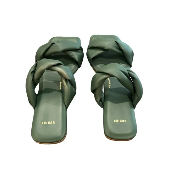 Nubikk NIB Leather Square Twist Flat Sandals - Hunter Green 40 - Picture 4 of 6
